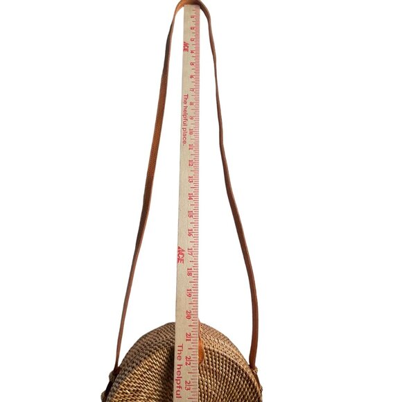Straw Studios Hand Woven Circular Round Shoulder Crossbody Bag Women's Brown - Picture 9 of 9